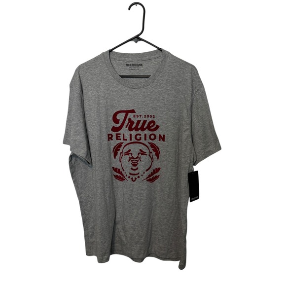 True Religion Shirt Mens XL (tagged 3XL) Gray Buddha Graphic Tee Short Sleeve - Picture 1 of 10